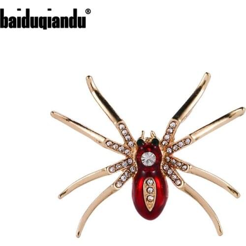 Baiduqiandu New Arrival Red Spider Brooches Women Fashion Costume Jewelry Dress Pins Accessories