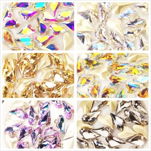 Top Quality All Color Heart-shaped 9x14mm Glue On Rhinestone Glitter Glass Strass Sewing Fabric Garment Nail Art Decorations