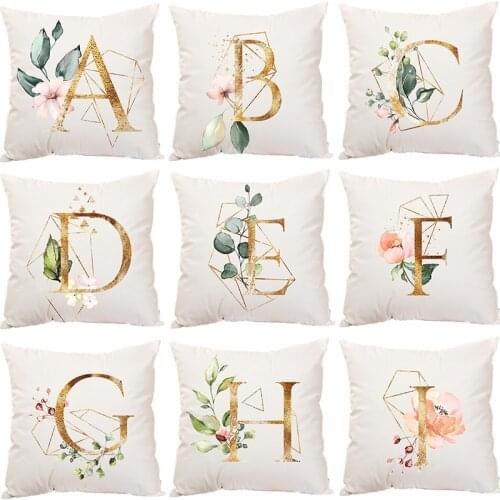 Flower Letter Pillow 45*45cm English Alphabet White Cushion Cover Polyester Decoration