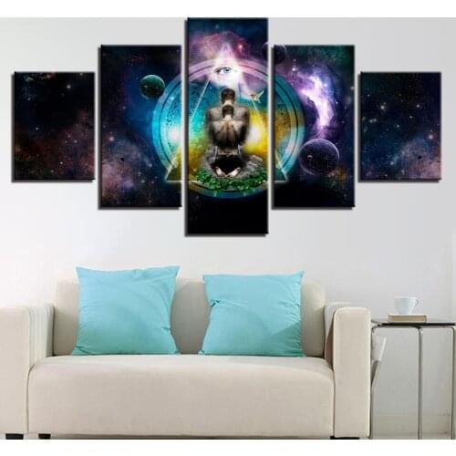 Home Decor Poster Modern Wall Art Pictures 5 Panel OM Yoga Symbol Poster Buddha Buddhism Frame Living Room HD Printed Painting