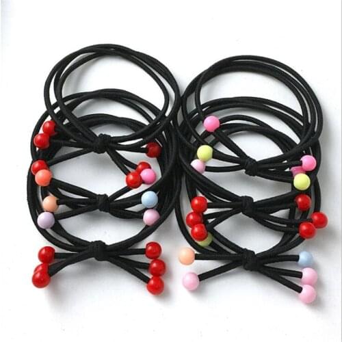 Fashion Women Hairband Elastic Hair Bands Solid Ring Red Bead Scrunchy Circle Ornaments Girl Bracelet Jewelry Hair Accessories
