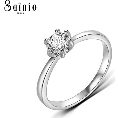 Sainio Charm Zircon Engagement Rings For Women Simple Crystal Wedding Rings Female Bijoux Statement Jewelry Accessories Size 5-8