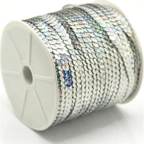 6mm Sequin Trim Ribbon On A String In Silver (5 Metre Lengths) AA7697