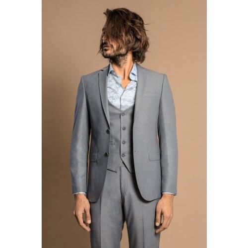 Grey Slim Fit Mens Suit with Vest Wessi