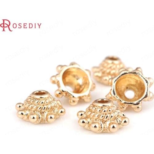 10PCS 8MM 24K Champagne Gold Color Plated Brass Beads Caps Tassel Caps High Quality Diy Jewelry Accessories