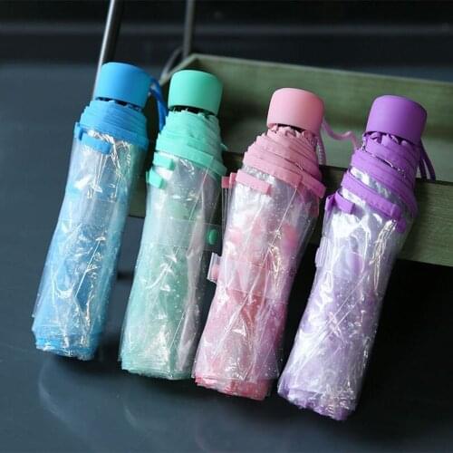 Three-Folding Cherry Sakura Umbrella Plastic +Alloy 8 Ribs Transparent Umbrella Windproof Women Man Universal Umbrella Rain Gear