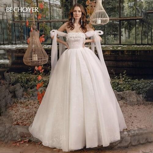 Wedding Dress Sleeveless Princess A-Line 2 In 1 Beaded Strapless Court Train Bride Gown 2022 BECHOYER AI104 Vestido de Noiva