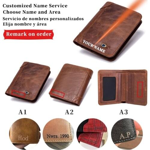 Smart Anti-theft Wallet Mens Business Name Carving Leather Slim For Men And Women Short Coin Smart Wallet Photo Card Holder