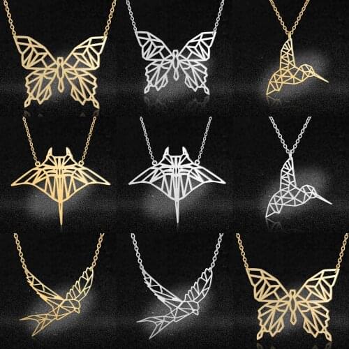 Unique Butterfly Necklace Wholesale Stainless Steel Animal Hummingbird Jewelry Ray Fish Sea Gull Pendant Necklaces Dropshipping