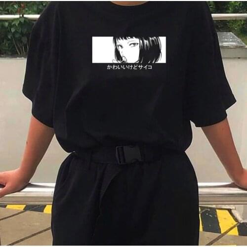 Japanese Anime Girl Lollipop Women T Shirt Summer Casual Oversized Streetwear Tee Harajuku Style Kawaii Grunge Tshirt Cute Top