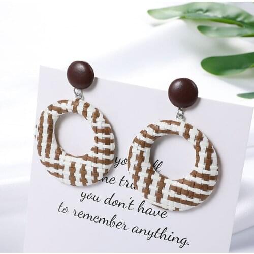 Womens Earrings Geometric Round Handmade Rattan Snake Earrings Boho Multicolor Wood Bamboo Rattan Earrings серьги женские #40