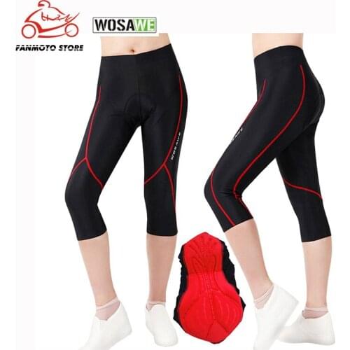 WOSAWE Female Ladies Girls Cycling Pant 3D Padded Bike Shorts Downhill Bicycle Tight Motorcycle 3/4 Pants Sports Riding Trousers
