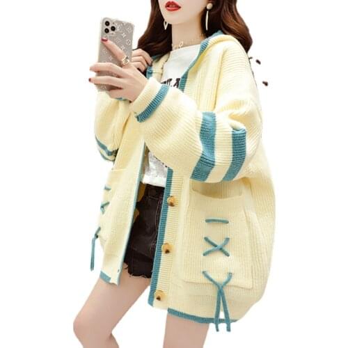 2021 Spring Autumn Women V-neck Long Sleeve Loose Sweaters Style Brand New Women Knitted Cardigan Sweater Fashion Top