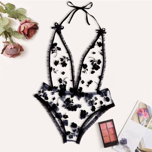 S-4XL Sexy Lingerie Transparent Butterfly Embroidery Lingerie Women Underwear Sleepwear Teddy Underwear Set ижнее Белье
