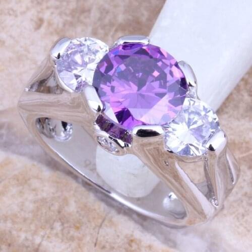 Prominent Purple Cubic Zirconia White CZ Silver Plated Womens Jewelry Ring Size 6 / 7 / 8 / 9 R1453