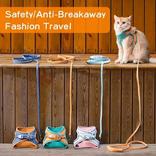 2021 Small Cat Dog Harness With Leash Buckskin Reflective No Pull Pet Walking Harness Vest Collar For Puppy Medium Large Dog Cat