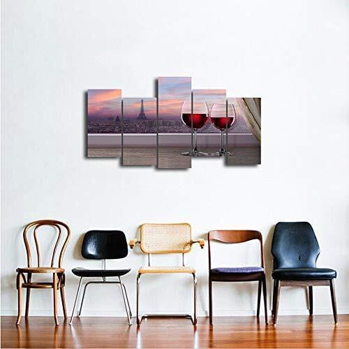 5 Panels Canvas Prints Wall Art Red Wine Glasse Picture Paintings Tower Beautiful City Printed On Canvas Drop shipping