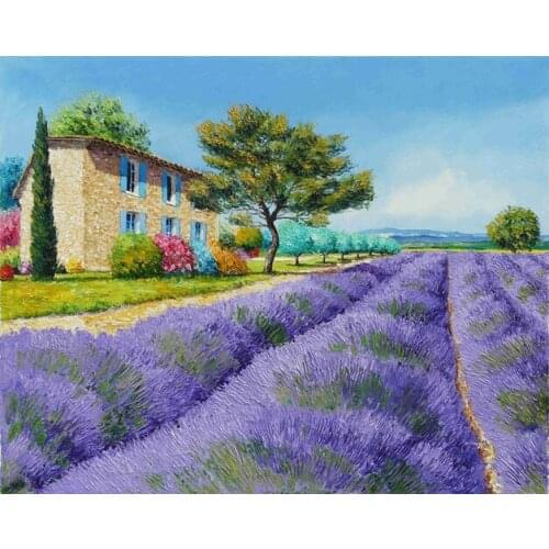 Free shipping mediterranean sea purple lavender scenery oil painting canvas prints printed on canvas wall art decoration picture