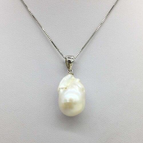 Natural white AA Baroque Big Reborn Keshi Pearl Pendant 925Sterling Silver Chain Necklace 18" 18-25MM