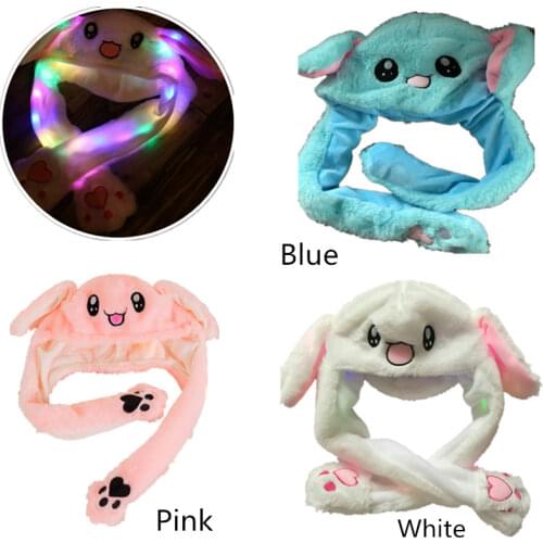 Children Animals Ear Shinny Moving Jumping Hat Girls Warm Plush Rabbit Winter Caps Fuzzy Pinch Airbag Funny Hats