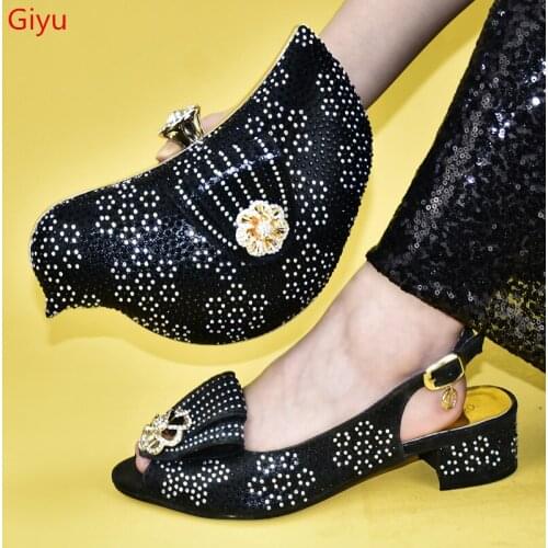 Doershow black new Shoe and Bag Set for Party In Women High Quality Matching Italian Shoes and Bag Set New Arrival Shoes HJG1-1