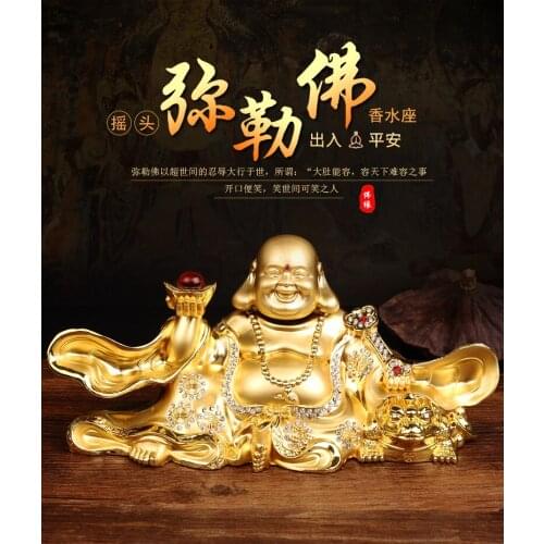 EFFICACIOUS MONEY DRAWING THRIVING BUSINESS GOLD MAITREYA BUDDHA FENG SHUI GILDING BRASS STATUE HOME OFFICE COMPANY CAR ORNAMENT