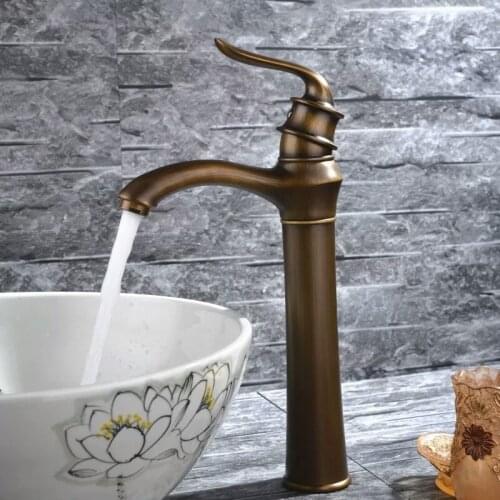 European Golden Antique Copper Faucet Bathroom Basin Faucet Bathroom Hot and Cold Water Basin Faucet