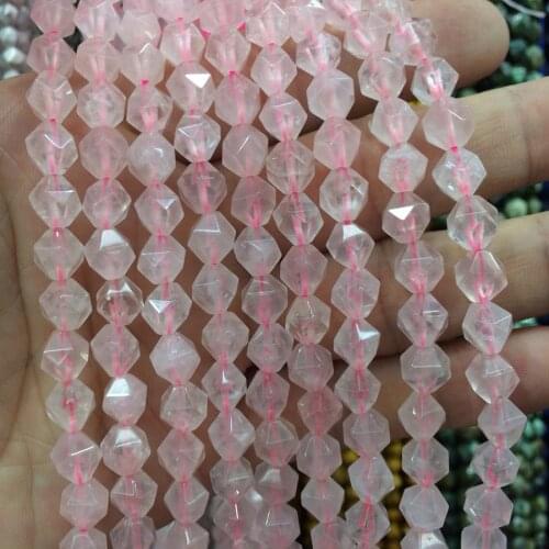 Faceted rose quartz stone beads natural gemstone beads DIY spacer beads for jewelry making strand 15" wholesale
