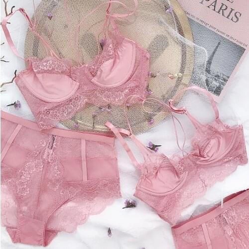 Intimates sexy seamless underwear set ultra-thin lace sexy beautiful back underwear women gather bra set comfortable bra set