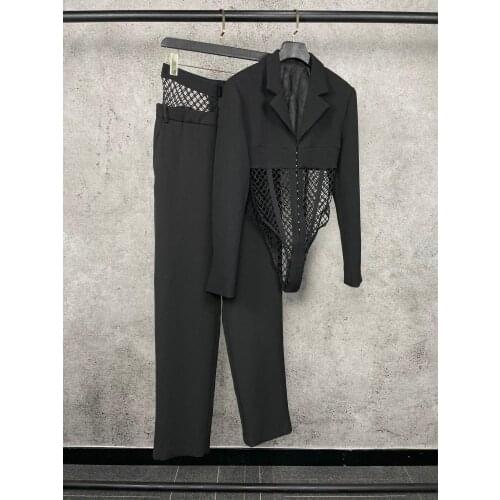 2021SS Spring Women Sexy Hollow Jumpsuits Blazer With Hhigh Waist Long Trouse Pants Ddxgz1