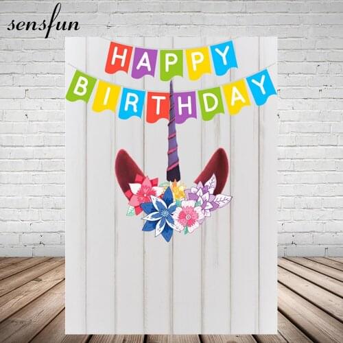 Colorful Happy Birthday Alphabet Bunting Unicorn Party Backdrop Wood Flower Backgrounds For Photo Studio 5x7FT