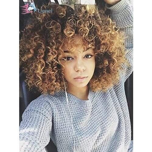 Uenel Kinky Curly Brown to Blond Loose Short Curly Women Wig