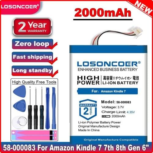 LOSONCOER 58-000083 58-000151 MC-265360-03 Battery for Amazon Kindle 7 7th 8th Gen 6" E-Reader WP63GW 499 kindle 558 SY69JL