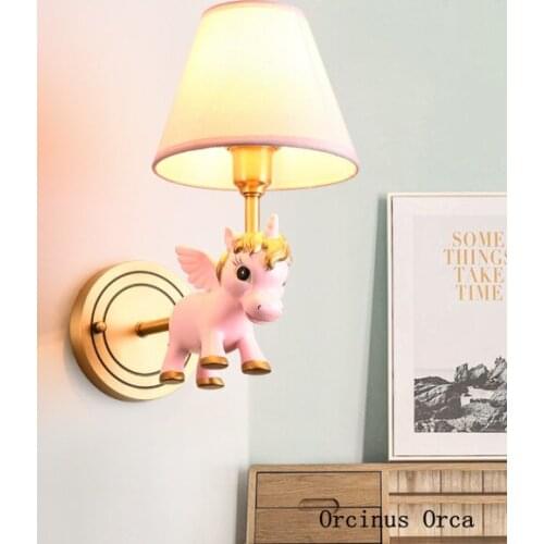 Cartoon Creative Colour Pony Wall Lamp Bedside Lamp in Girls Bedroom Childrens Room American Copper LED Wall Lamp