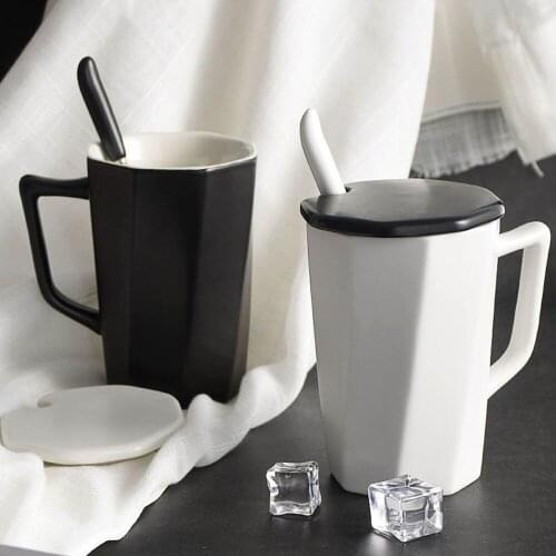 Nordic ceramic cup simple drinking cup mug with cover spoon Korean household coffee cup for boys and girls