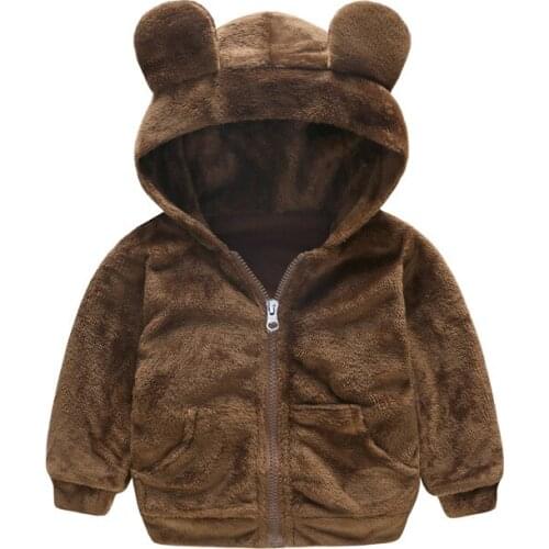 New arrival autumn winter baby gilrs boys Faux Fur Fleece Coat Cartoon Thick Baby Hooded Jacket Outerwear Velvet