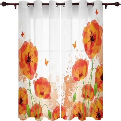 Flower Butterfly Poppy Plant Window Curtains Home Decor Bedroom kichen Draperies Curtains for Living Room Christmas Curtains