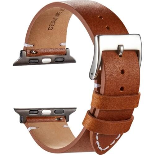 Simple Style Genuine Leather Watch Straps for Apple Watch Series 6 SE 5 4 3 Men Women Watchbands 38mm 40mm 42mm 44mm for iwatch