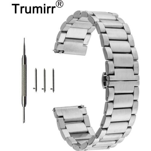 20mm Stainless Steel Watch Band Quick Release Strap for Ticwatch 2 42mm Butterfly Buckle Wrist Belt Bracelet Black Gold Silver