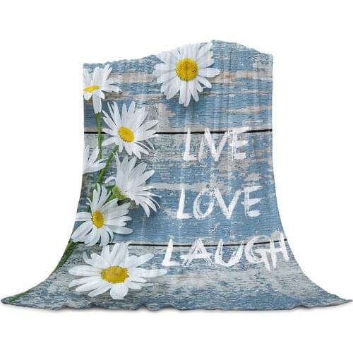 Blue Wood Grain Daisy Family Decoration Woolen Blanket Adult Children Bed Sofa Exquisite Soft Flannel Travel Blanket