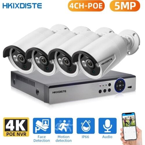 4K 4CH POE NVR 5MP CCTV System Motion Dectection Audio Record POE IP Camera IR Outdoor Video Security Surveillance Set H.265