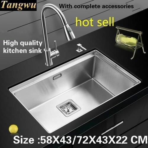 Tangwu High quality hand made of 304 stainless steel kitchen sink large single slot 58X43/65X43/68X43/ 72X43X22 CM