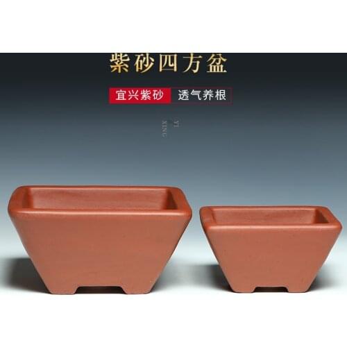 Yixing Purple Sand Flowerpot Ceramic Chinese Style Living Room Succulent Orchid Bonsai Pot Square Bucket Table Decoration
