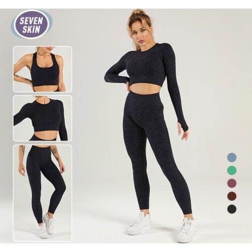 SEVEN SKIN Women Gym Yoga Suits Fitness Sportswear Workout Yoga Clothing Seamless Crop Top Female High Waist Leggings Pants Sets
