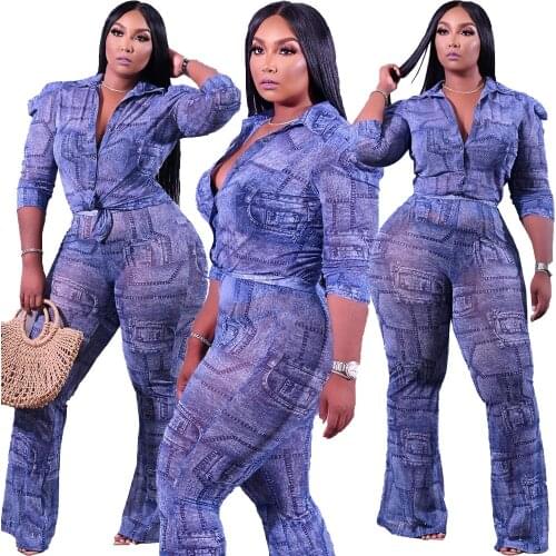 S-3xl Two Piece Set Women Clothing Shirt Long Sleeve Crop Top and Flared Pants Casual Fashion Streetwear Wholesale Dropshipping