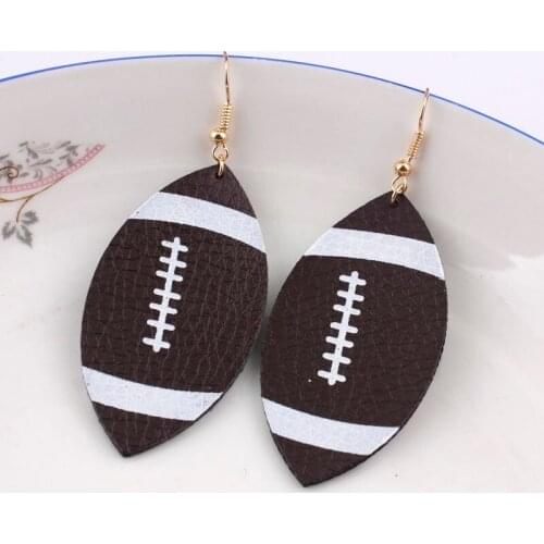 ZWPON 2020 New PU Leather Prints Softball Football Earrings for Women Fashion American Sport Baseball Earrings Jewelry