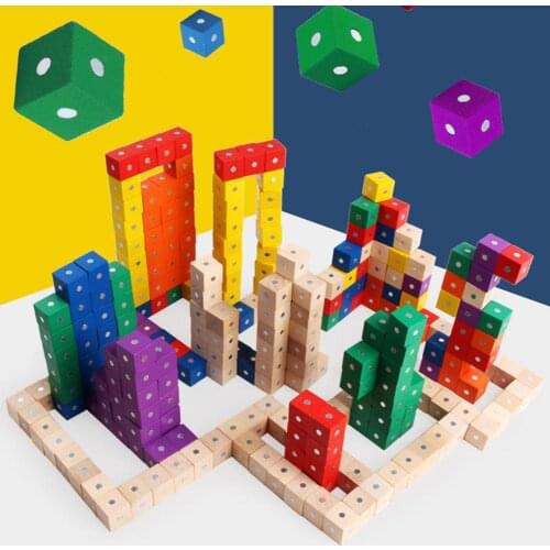 10Pcs Wooden Magenetic Cubic Blocks Bricks DIY Building Educational Kids Toy