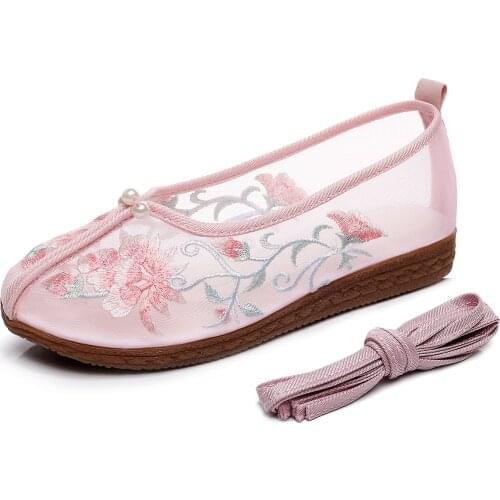 2021 Summer Women Flats Air Mesh Woman Shoes Floral Embroidered Casual Ballerina Shoes Zapatos Mujer