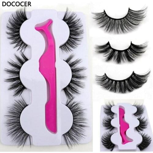 DOCOCER 3 pairs 3D mink lashes false eyelashes natural makeup eyelash extension long cross volume soft fake eyelashes