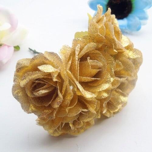 60pcs 3.5cm Artificial Fabric Glitter Rose Flower Wedding Bouquet Imitation Flowers For Wreath Gift Box Scrapbooking Decoration